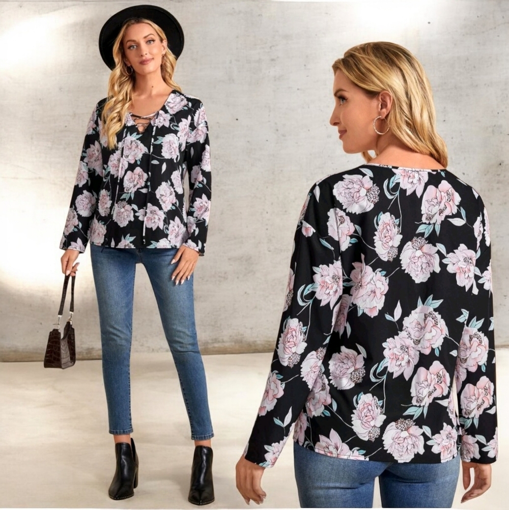 Like New 🌸 Emery Rose Women's Multicolored Floral Print Oversized Blouse
